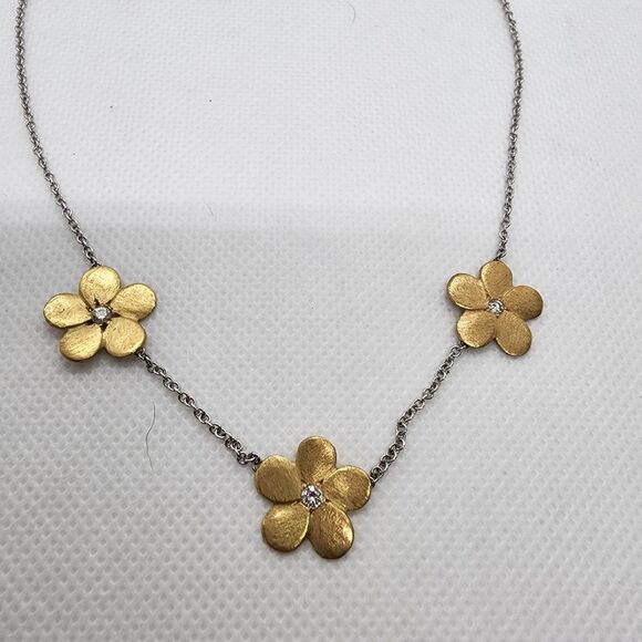Herco 14 Karat Gold, Sterling Silver, & Diamond Flower Choker Necklace - Picture 7 of 7